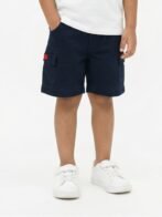 Boys Organic Cotton Rib Knee Length Bus Applique Shorts - Navy