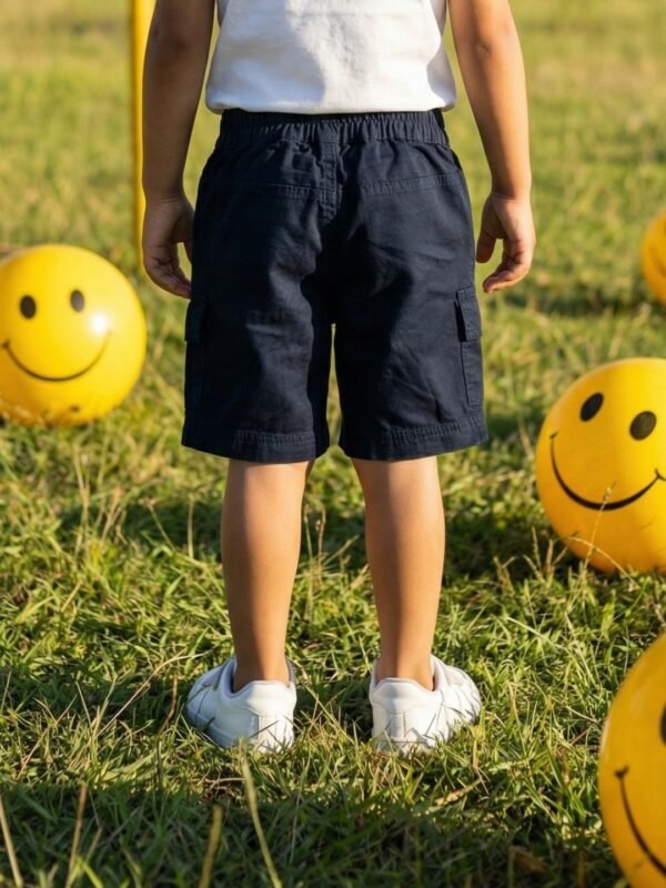 Boys Organic Cotton Rib Knee Length Bus Applique Shorts - Navy - Image 2