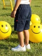 Boys Organic Cotton Rib Knee Length Bus Applique Shorts - Navy - Image 3