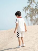 Boys Organic Cotton Pique Short Sleeve Chest Print & Embroidered Polo T-Shirt & Shorts Set - White - Image 2