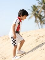 Boys Organic Cotton Pique Short Sleeve Chest Print & Embroidered Polo T-Shirt & Shorts Set - White - Image 3