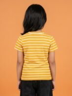 Girls Organic Cotton Interlock Short Sleeve Flowers Applique Top - Yellow - Image 2