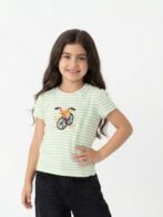 Girls Organic Cotton Interlock Short Sleeve Bicycle Applique Top - Green