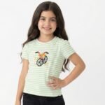 Girls Organic Cotton Interlock Short Sleeve Bicycle Applique Top - Green