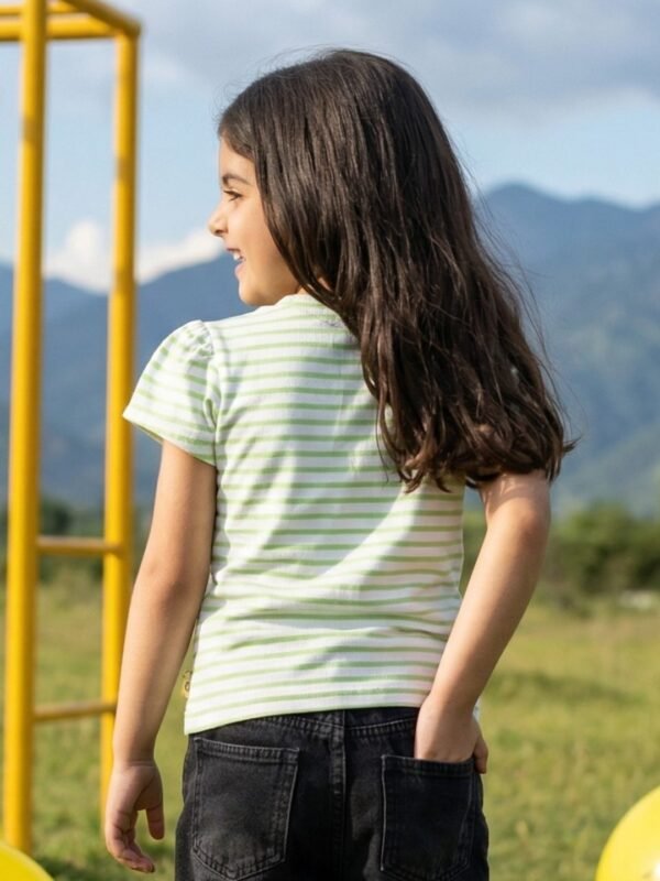 Girls Organic Cotton Interlock Short Sleeve Bicycle Applique Top - Green - Image 2