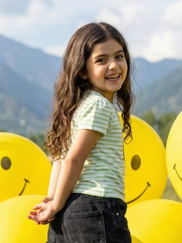 Girls Organic Cotton Interlock Short Sleeve Bicycle Applique Top - Green - Image 3