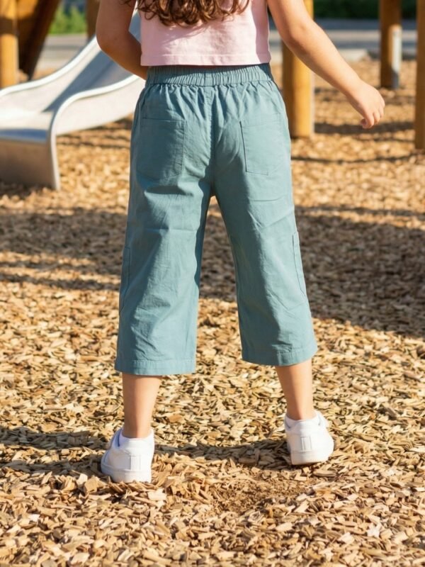 Girls Organic Cotton Poplin Ankle Length Teddy & Text Print Pant - Blue - Image 2