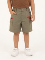 Boys Organic Cotton Ripstop Knee Length Embroidered Shorts - Brown