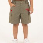 Boys Organic Cotton Ripstop Knee Length Embroidered Shorts - Brown