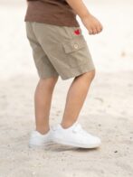 Boys Organic Cotton Ripstop Knee Length Embroidered Shorts - Brown - Image 2