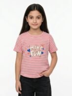 Girls Organic Cotton Interlock Shortsleev Make It Fun Applique Top - Pink