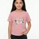 Girls Organic Cotton Interlock Shortsleev Make It Fun Applique Top - Pink
