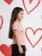 Girls Organic Cotton Interlock Shortsleev Make It Fun Applique Top - Pink - Image 3