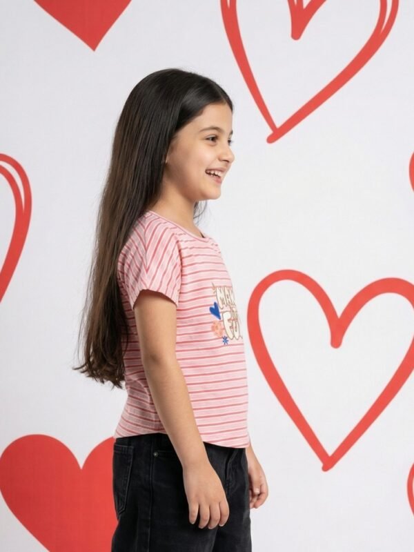 Girls Organic Cotton Interlock Shortsleev Make It Fun Applique Top - Pink - Image 3