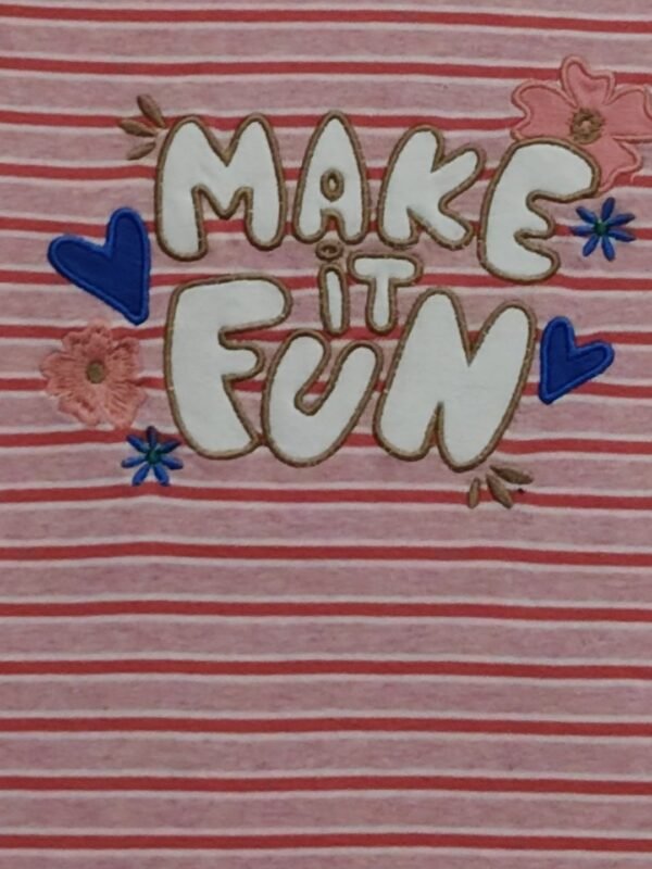Girls Organic Cotton Interlock Shortsleev Make It Fun Applique Top - Pink - Image 4