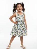 Girls Organic Cotton Muslin Sleevless All Over Print Dress - White