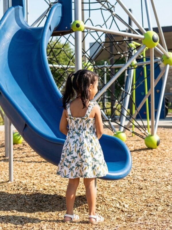 Girls Organic Cotton Muslin Sleevless All Over Print Dress - White - Image 2