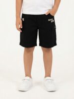 Boys Organic Cotton Ripstop Knee Length Embroidered Shorts - Black