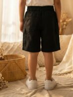 Boys Organic Cotton Ripstop Knee Length Embroidered Shorts - Black - Image 2