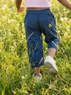 Girls Organic Cotton Poplin Modal Ankle Length Flowers Embroidered & Applique Pant - Blue - Image 2