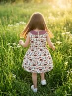 Girls Organic Cotton Single Jersey Sleevless Vagitable Patch All Over Print Dress - Pink - Image 2