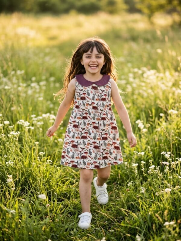 Girls Organic Cotton Single Jersey Sleevless Vagitable Patch All Over Print Dress - Pink - Image 4