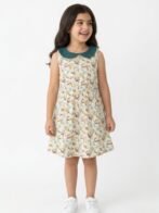 Girls Organic Cotton Single Jersey Sleevless Birds And The All Over Print Dress - Green