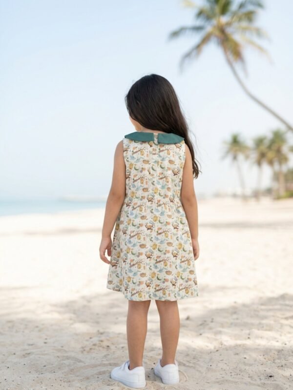 Girls Organic Cotton Single Jersey Sleevless Birds And The All Over Print Dress - Green - Image 2