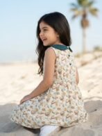 Girls Organic Cotton Single Jersey Sleevless Birds And The All Over Print Dress - Green - Image 3
