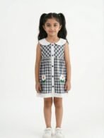 Girls Organic Cotton Poplin Sleevless Cup Cake Applique Pocket Dress - Blue