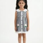 Girls Organic Cotton Poplin Sleevless Cup Cake Applique Pocket Dress - Blue