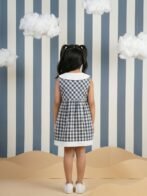 Girls Organic Cotton Poplin Sleevless Cup Cake Applique Pocket Dress - Blue - Image 2
