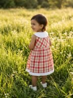 Girls Organic Cotton Poplin Sleevless Cup Cake Applique Pocket Dress - Red - Image 2