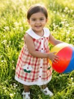 Girls Organic Cotton Poplin Sleevless Cup Cake Applique Pocket Dress - Red - Image 4