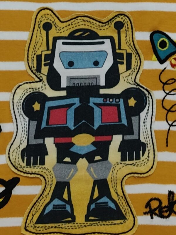 Boys Organic Cotton Interlock ShortSleev Robot Dp Patch & Embroidered T-Shirt - Yellow - Image 4