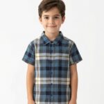 Boys Organic Cotton Checks Short Sleev Solid Shirt - Blue
