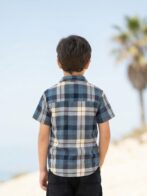 Boys Organic Cotton Checks Short Sleev Solid Shirt - Blue - Image 2