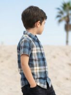 Boys Organic Cotton Checks Short Sleev Solid Shirt - Blue - Image 3