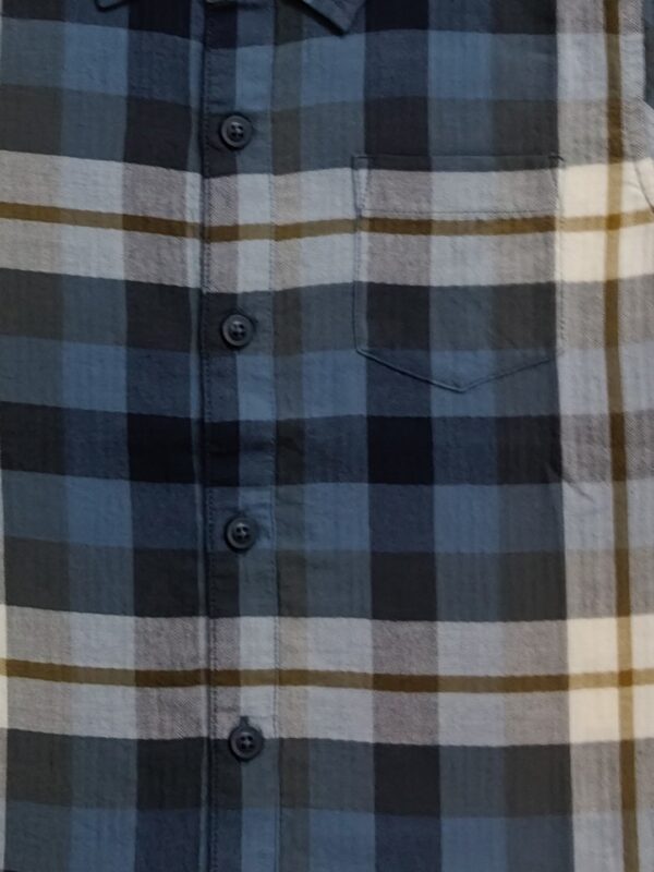 Boys Organic Cotton Checks Short Sleev Solid Shirt - Blue - Image 4