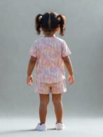 Girls Organic Cotton Single Jersey Short Sleev All Over Print Top & Shorts Set - Cream - Image 2