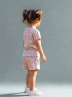 Girls Organic Cotton Single Jersey Short Sleev All Over Print Top & Shorts Set - Cream - Image 3