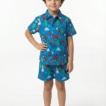 Unisex Organic Cotton Twill  Short Sleev Solid Shirt and Shorts - Blue