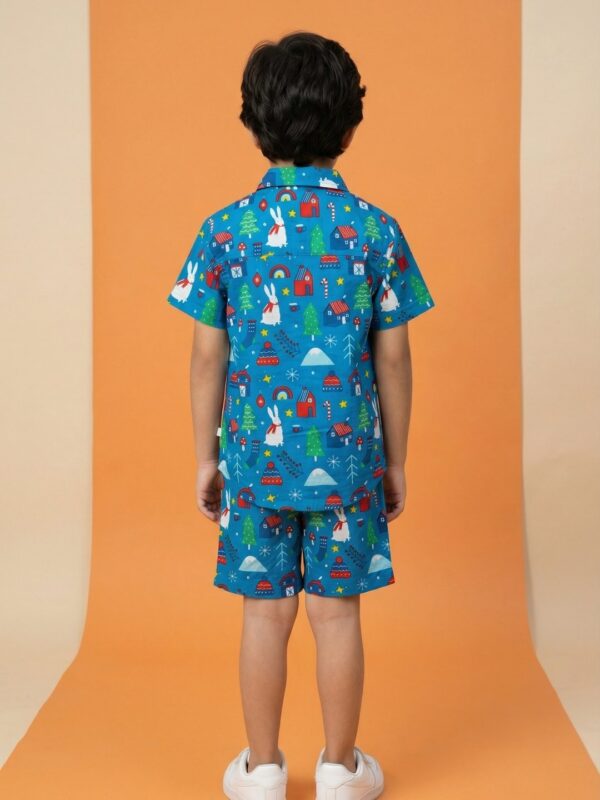 Unisex Organic Cotton Twill  Short Sleev Solid Shirt and Shorts - Blue - Image 2