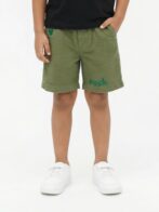 Boys Organic Cotton Seer Sucker Knee Length Rock Embroidered Shorts - Green