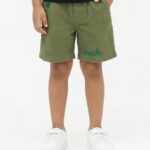 Boys Organic Cotton Seer Sucker Knee Length Rock Embroidered Shorts - Green