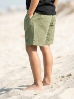 Boys Organic Cotton Seer Sucker Knee Length Rock Embroidered Shorts - Green - Image 3