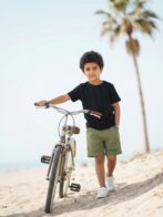 Boys Organic Cotton Seer Sucker Knee Length Rock Embroidered Shorts - Green - Image 4