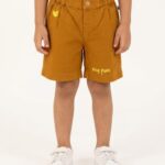 Boys Organic Cotton  Dobby Knee Length My Fun Embroidered Shorts - Gold