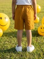 Boys Organic Cotton  Dobby Knee Length My Fun Embroidered Shorts - Gold - Image 2