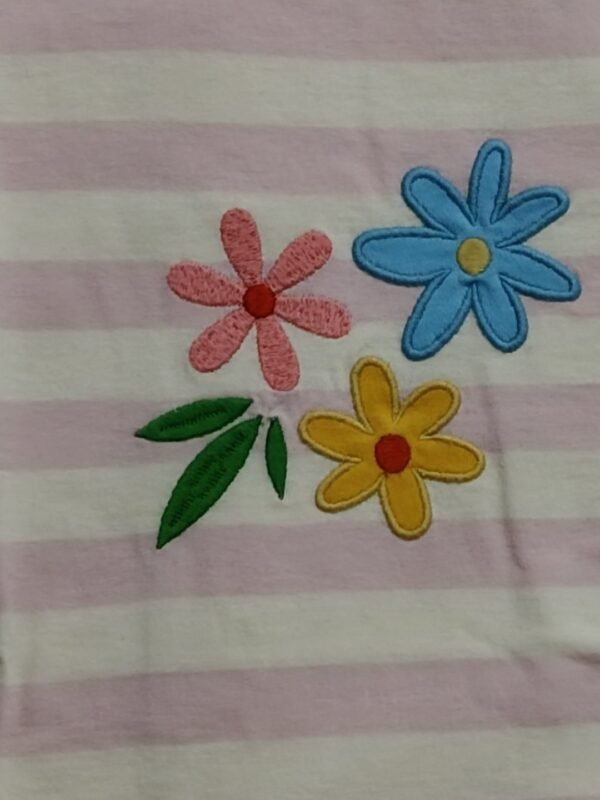 Girls Organic Cotton Single Jersey Short Sleev Flower Embroidered Top - Pink - Image 4